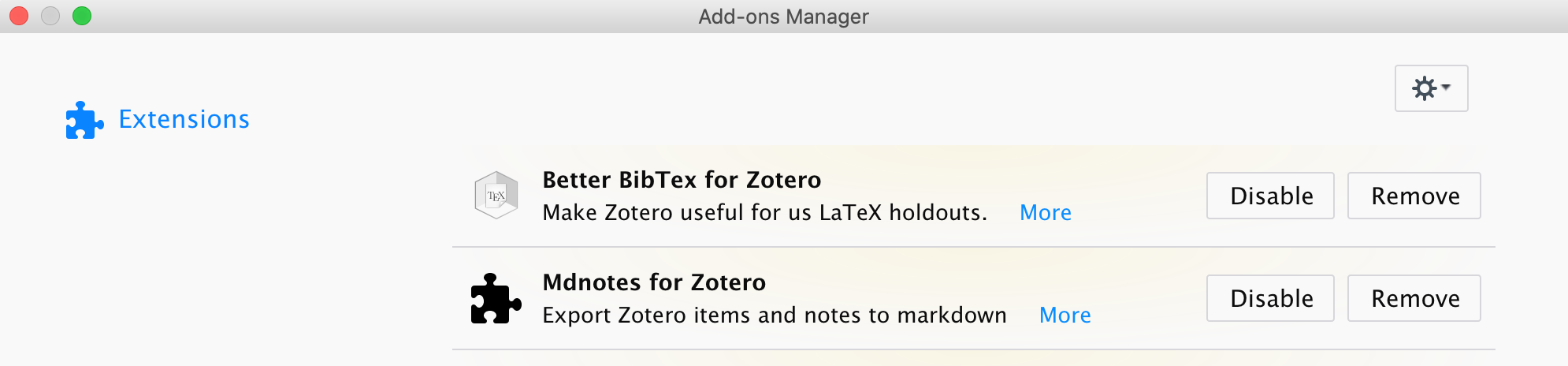 Configure mdnotes updates in the Add-ons Manager of Zotero